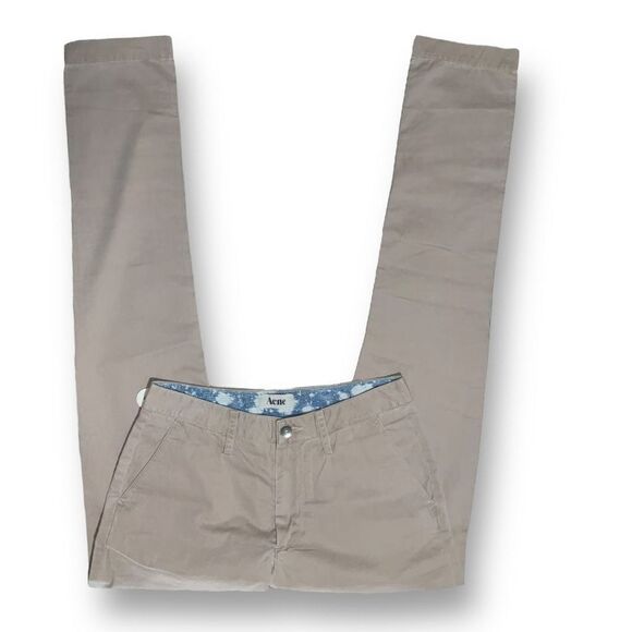 Acne Studios Beige Chino Pants Men Straight-Cut Zip Fly Pockets Contrast Waist